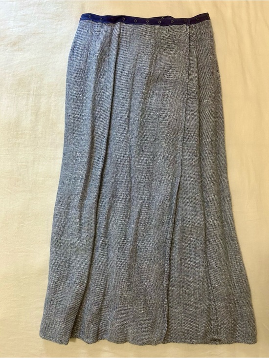 Vintage Dresses & Skirts - Vintage 70s 80s Reversible Blue Tweed Adjustable Snap Wrap Midi Skirt M L